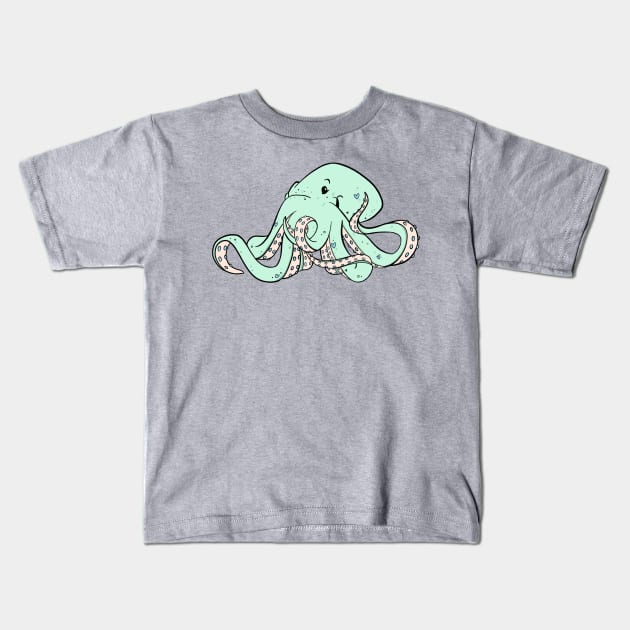 Seafoam Octopus Kids T-Shirt by Maxineart